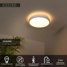 DASHER Vannas istabas griestu lampa ar sensoru 1x12W integrēts LED IP44 balta (Lucide)