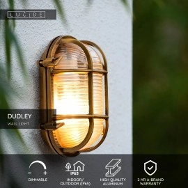 DUDLEY āra sienas lampa 1xE27 matēta zelta / misiņa tonī (Lucide)