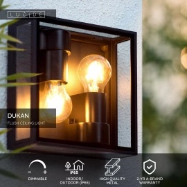 DUKAN āra griestu lampa 2x15W E27 IP65 melna (Lucide)