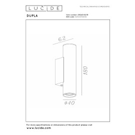 DUPLA sienas spotlampa 6,2 cm x 4 cm x 18 cm GU10 (MR11) 2x3.8W pelēka dzelzs (Lucide)