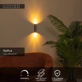 DUPLA sienas spotlampa 6,2 cm x 4 cm x 18 cm GU10 (MR11) 2x3.8W kafijas brūna (Lucide)