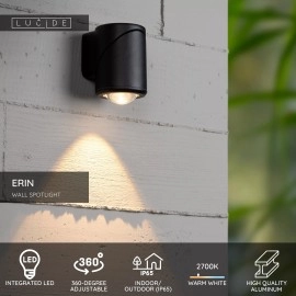 ERIN āra sienas prožektors 1x5W Integrated LED IP65 melna (Lucide)