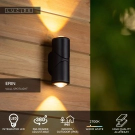 ERIN āra sienas prožektors 2x5W Integrated LED IP65 melna (Lucide)