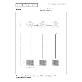 ERYN piekarama lampa 88x20 cm 3xE27 hroma (Lucide)