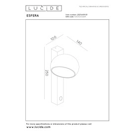 ESFERA sienas lampa LED dimmējama 9W 2700K balta (Lucide)