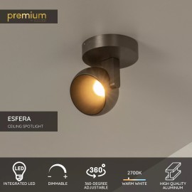 ESFERA griestu prožektors LED dimmējams 11W 2700K pelēkā dzelzs tonī (Lucide)