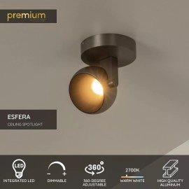 ESFERA griestu prožektors LED dimmējams 11W 2700K pelēkā dzelzs tonī (Lucide)