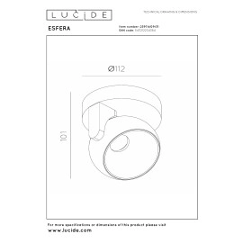ESFERA griestu prožektors LED dimmējams 11W 2700K balts (Lucide)