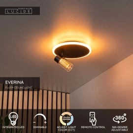 EVERINA Griestu lampa Ø23 cm 1x5W LED CCT 2200K/6500K melna (Lucide)