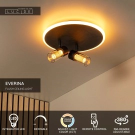 EVERINA Griestu lampa Ø30 cm 2x5W + 1x10W LED CCT 2200K/6500K melna (Lucide)