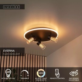 EVERINA Griestu lampa Ø40 cm 3x5W LED CCT 2200K/6500K melna (Lucide)