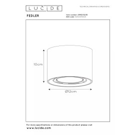 FEDLER griestu prožektors Ø12 1 x 12 W GU10 ES111 dim-to-warm melns (Lucide)