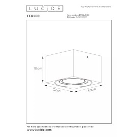 FEDLER kvadrātveida griestu prožektors 12×12 cm 1 x 12 W GU10 (ES111) 2200-3000K melns (Lucide)