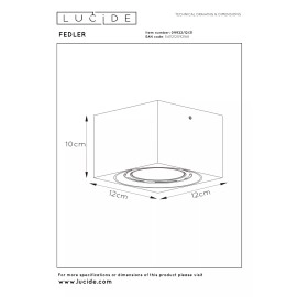 FEDLER kvadrātveida griestu prožektors 12×12 cm 1 x 12 W GU10 (ES111) 2200-3000K balts (Lucide)