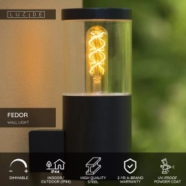 FEDOR āra sienas lampa 1×40W E27 melna (Lucide)