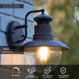 FIGO āra sienas lampa 1xE27 melna (Lucide)