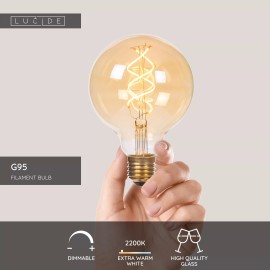 G95 filament LED spuldze E27 1 × 4,9 W 450 lm 2200 K dimmējama dzintara (Lucide)
