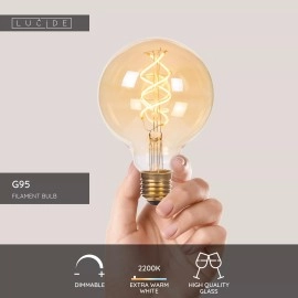 G95 filament LED spuldze E27 1 × 4,9 W 450 lm 2200 K dimmējama dzintara (Lucide)