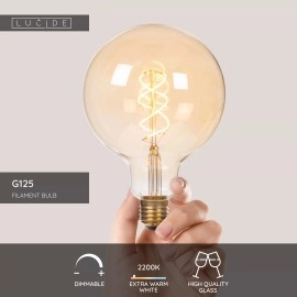 G125 filament LED spuldze E27 1 × 4,9 W 440 lm 2200 K dimmējama dzintara (Lucide)