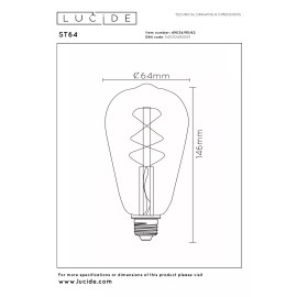 ST64 filament LED spuldze E27 1 × 4,9 W 450 lm 2200 K dimmējama dzintara (Lucide)