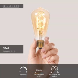 ST64 filament LED spuldze E27 1 × 4,9 W 450 lm 2200 K dimmējama dzintara (Lucide)