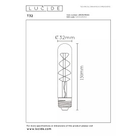 T32 H15 cm filament LED spuldze E27 1 × 4,9 W 410 lm 2200 K dimmējama dzintara (Lucide)