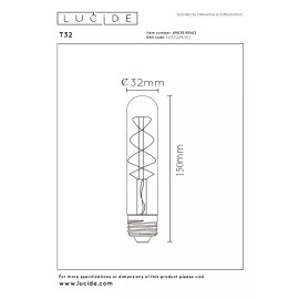 T32 H15 cm filament LED spuldze E27 1 × 4,9 W 410 lm 2200 K dimmējama dzintara (Lucide)