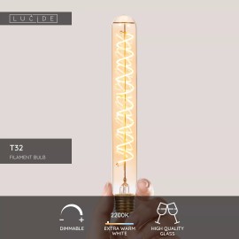 T32 H25 cm filament LED spuldze E27 1 × 4,9 W 450 lm 2200 K dimmējama dzintara (Lucide)
