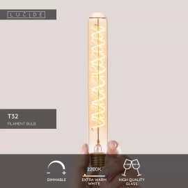 T32 H25 cm filament LED spuldze E27 1 × 4,9 W 450 lm 2200 K dimmējama dzintara (Lucide)