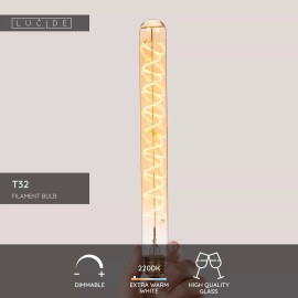 T32 H30 cm filament LED spuldze E27 1 × 4,9 W 450 lm 2200 K dimmējama dzintara (Lucide)