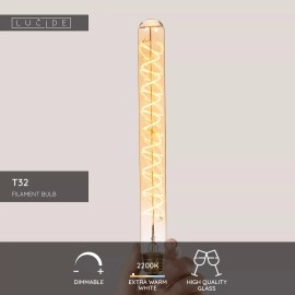T32 H30 cm filament LED spuldze E27 1 × 4,9 W 450 lm 2200 K dimmējama dzintara (Lucide)