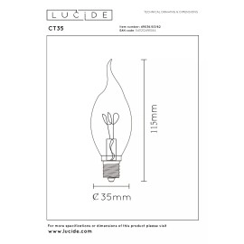 CT35 filament LED spuldze E14 1 × 3 W 165 lm 2200 K dimmējama dzintara (Lucide)
