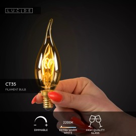 CT35 filament LED spuldze E14 1 × 3 W 165 lm 2200 K dimmējama dzintara (Lucide)