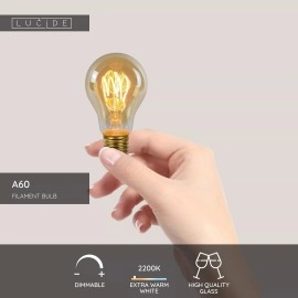 A60 filament LED spuldze E27 1 × 4,9 W 420 lm 2200 K dimmējama dzintara (Lucide)