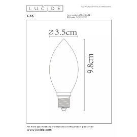C35 filament LED spuldze E14 1 × 3 W 165 lm 2200 K dimmējama dzintara (Lucide)