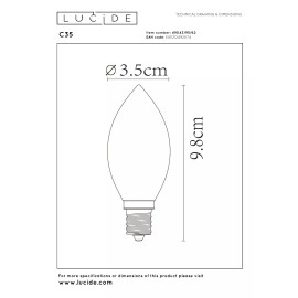 C35 filament LED spuldze E14 1 × 3 W 200 lm 2200 K dimmējama dzintara (Lucide)