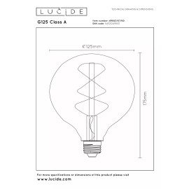 G125 Class A filament LED spuldze E27 1 × 7 W 1480 lm 2700 K nedimmējama caurspīdīga (Lucide)