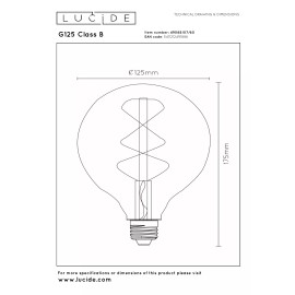 G125 Class B filament LED spuldze E27 1 × 7 W 1300 lm 2700 K dimmējama caurspīdīga (Lucide)