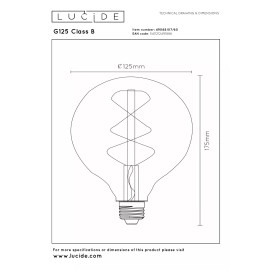 G125 Class B filament LED spuldze E27 1 × 7 W 1300 lm 2700 K dimmējama caurspīdīga (Lucide)