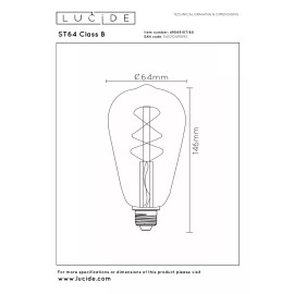 ST64 Class B filament LED spuldze E27 1 × 7 W 1300 lm 2700 K dimmējama caurspīdīga (Lucide)