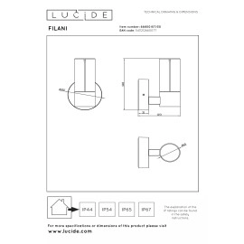 FILANI āra sienas lampa 1x6.5W Integrated LED IP54 melna (Lucide)