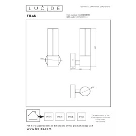FILANI āra sienas lampa 1x8W Integrated LED IP54 melna (Lucide)
