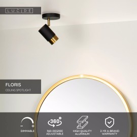FLORIS griestu prožektors Ø10 cm 1xGU10 melns (Lucide)