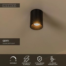 GERTI griestu spot gaismeklis Ø8 cm 1xGU10 40 W melns (Lucide)