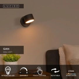 GIAN sienas lampa 9W melna (Lucide)