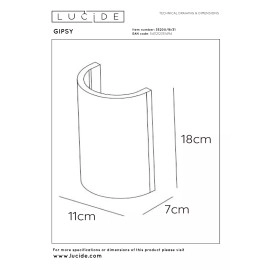 GIPSY sienas lampa 23,5 cm × 16,5 cm × 13 cm 1x40W balta (Lucide)