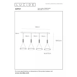 GIPSY piekarama lampa 120 cm 4xE27 melna (Lucide)