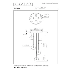 GISELA piekaramā lampa 5x3,8 W caurspīdīga (Lucide)