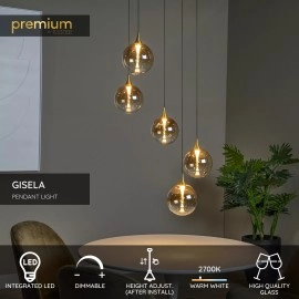 GISELA piekaramā lampa 5x3,8 W dzintara tonī (Lucide)