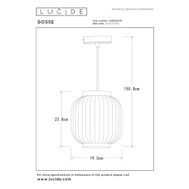 GOSSE piekaramā lampa 1x40 W E27 Ø19.5 cm balta (Lucide)